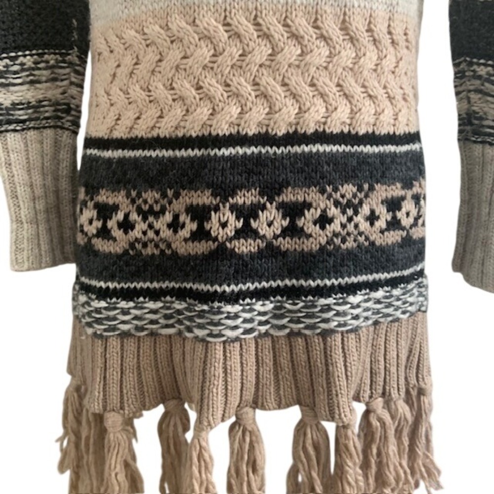 Fringe Open Front Cardigan XXS Wool Blend Coastal Grandma Boho Pink Beige Snag - Picture 5 of 10